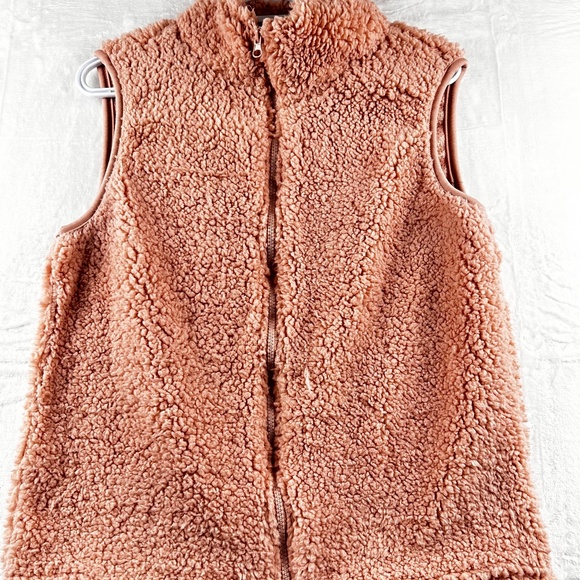Salmon pink women’s Fuzzy Fleece vest casual warm zip up jacket - Picture 1 of 6